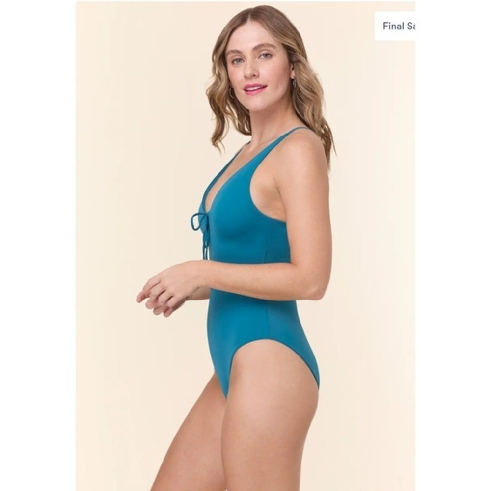 Andie Swim Sicily Sample One Piece Swimsuit Ocean Blue Tie Front V-neck Est Sml